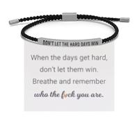 AMBEERT Dont Let the Hard Days Win Bracelet, Inspirational Bracelet for Women, Adjustable Rope Bracelets with Encouragement Card, Thoughtful Gift for Family and Friends, Steel-Coloured Black Cord