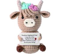 AMBEERT Highland Cow Gifts, Positive Gifts, Knitted Highland Cow, Funny Cute Positive Animal Inspirational Knitted Cow Doll with Positive Card Uplifting Knitted Toy Gift for Friends