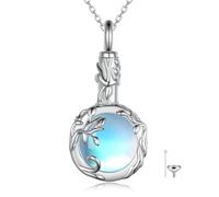 AMBEERT Moonstone Necklace, Moonstones Necklace, Moonstone Pendant,Silver Handmade Circle Gemstone Jewellery, Valentine's Day Gift for Women