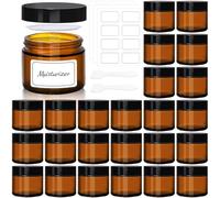 Amber 2oz Glass Jars with Lids - 24 Pack Leakproof Small Cosmetic Containers with Inner Liners, Wide-Round Smooth Mouth, Sealable for Creams, Lotions, Essential Oils, Body Butter, Travel Samples