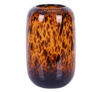 Amber Brown Glass Vase - Round Art Glass Vase with Tortoise Shell Pattern, Hand Blown Wide Mouth Decorative Centerpiece for Living Room, Dining Table or Entryway Home Decor