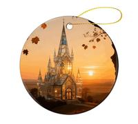 Amber Castle Scenery Christmas Tree Ornaments Ceramic Xmas Round Pendant Keepsake Gift for Xmas Tree Winter Holiday Hanging Ornament for Women Men 2.8 Inch 2 Pcs