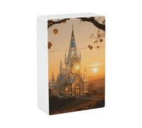 Amber Castle Scenery Cigarette Case Stylish Plastic Cigarette Holder Box for Women Men Portable Crush-Proof Cigarette Organizer