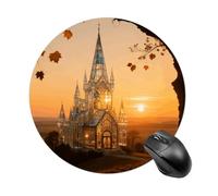 Amber Castle Scenery Mouse Pad Round Laptop Mouse Mat Cute Computer Mousepad Keyboard Pad Non-Slip Desk Pads for Gaming Office Work Home