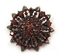Amber Coloured Crystal Dimensional Floral Corsage Brooch - 50mm