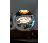 Gingko Amber 3D Laser Engraved Premium Crystal Light with Wooden Walnut Base, LED Lights, Touch Control Button, 4 Light Brightness, USB-C Charging, Packed in Premium Gift Box (Galaxy)