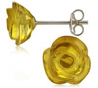 Amber Culture Amber Stud Rose Earrings - Carved from Natural Baltic stone in a Gift Box - 925 Sterling Silver (Honey)
