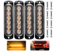 Amber Emergency Safety Lights Bar, Pack of 4 Bright 6 LED Lights Breakdown Beacon 12V-24V Mini Hazard Warning Beacon Waterproof for Universal Trucks Cars Trailers SUV Van