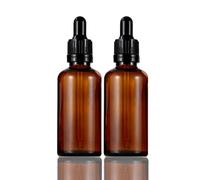 Amber Glass 50ml Boston Dropper Bottle with Glass Pipette ideal for Eye Drops, Aromatherapy liquids, Essential oils - Reusable, Eco-friendly, BPA free - Glass Pipette with Wiper (50ml- Pack of 2)
