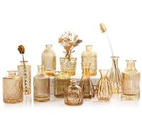 Amber Glass Bud Vases Set of 12, TBWIND Small Vases for Centerpieces, Vintage Mini Vases for Wedding Decor, Clear Glass Bud Vase in Bulk for Single Flowers, Office and Home Table Flower Décor