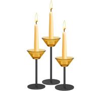 Amber Glass Candle Sticks Holders Fits Taper, Tealight & Small Pillar Candles Set of 3 (H.5.1″ / 6.7″ / 8.3″) for Table Centerpiece, Housewarming & Wedding Decor