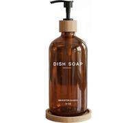 Amber Glass Dish Soap Dispenser for Kitchen Sink by Brighter Barns - Kitchen Soap Dispenser Set with Tray - Glass Bottle with Pump for Liquid - Boho Home Decor and Accessories for Restaurant (Amber)