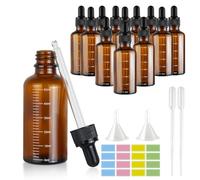 Amber Glass Dropper Bottle: 12 X 50ml Glass Pipette Empty Bottles,Anti-UV Reusable,With 2 Funnels 2 Plastic Dropper 2 Stickers,for Essential Oil, Aromatherapy, Laboratory, Massage, Makeup, Mixing