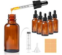 Amber Glass Dropper Bottle 30ml, 5PCS Pipette Dropper Bottles, Reusable Brown Glass Bottle Set with Funnel Needle Syringe Catheter Stickers for Essential Oils Massage Perfumery Aromatherapy Laboratory