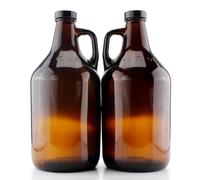 Amber Glass Growler Jugs/Half Gallon (2-Pack) w/Black Lids, Great for Kombucha, Home Brew, Distilled Water, Cider & More