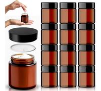 Amber Glass Jars - 12 Pack (120ml) with Lids - Brown Travel Cosmetic Containers with Spatula - UV Protection for Powder, Lotion and Cream