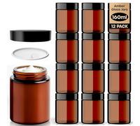 Amber Glass Jars - 12 Pack (160ml) with Lids - Brown Travel Cosmetic Containers with Spatula - UV Protection for Powder, Lotion and Cream