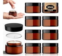 Amber Glass Jars - 8 Pack (30ml) with Lids - Brown Travel Cosmetic Containers with Spatula - UV Protection for Powder, Lotion and Cream