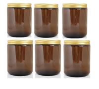 AMBER Glass Jars with Golden Lids PACK OF 6 Recyclable | BPA-Free |Empty Jars For Aromatherapy Blends |Creams |Candle Making 200ml storage for All purposes