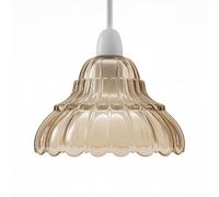 Amber Glass Lamp Shade 17cm Vintage Ribbed Ceiling Light Shade E14 Easy Fit Pendant Lampshade Retro Scalloped Replacement for Bedroom Living Room Kitchen (Style 1)
