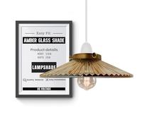 Amber Glass Lamp Shade 21cm Easy Fit Pendant Light Shade Pleated Vintage Ceiling Lampshade Replacement for Kitchen Dining Living Room