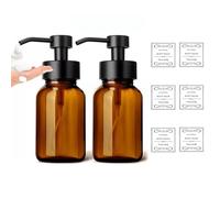 Amber Glass Soap Dispensers, 400ML Refillable Foaming Soap Dispenser, Hand Soap Dispenser With Pump, Pump Bottle Dispenser Set With Lables, Glass Soap Dispenser Bottle For Kitchen, Bathroom,2Pcs