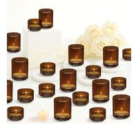 Amber Glass Votive Tealight Candle Holders, 20 Pack Vintage Ribbed Glass Candle Holders for Fall Decorations, Home Table, Wedding Centerpieces, Party Supplies and Decor