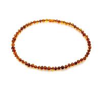 Amber Guru Baltic Amber Necklace for Women and Men (Authentic, Certified) - 17.7 Inches, Polished Beads - Handcrafted Unisex Amber Bead Jewelry for Adults (Cognac)