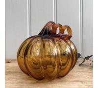 Amber Handblown Glass Pumpkin Autumn Ornament Garden Greatness Orange 1 Pack