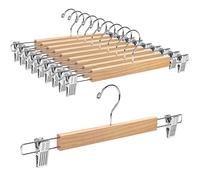 Amber Home 14.17" Solid Natural Wooden Pant Skirt Hangers 10 Pack, Bottom Hangers for Slacks Trousers Jeans with 2-Adjustable Anti-Rust Clips (Natural, 10 Pack)