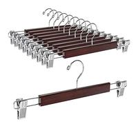 Amber Home 14.17" Solid Walnut Wooden Pant Skirt Hangers 10 Pack, Bottom Hangers for Slacks Trousers Jeans with 2-Adjustable Anti-Rust Clips (Walnut, 10 Pack)