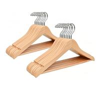 Amber Home 20 Pack 15" Natural Wooden Clothes Hangers for Woman, Teenager Clothing Hangers for Shirt Jacket, Solid Wood Dress Coat Hangers with Non Slip Pants Bar (Natural, 20)