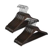 Amber Home 20 Pack 15" Walnut Wooden Clothes Hangers for Women, Teenagers - Solid Wood Dress Coat Hangers With Non-Slip Pants Bar