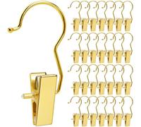 Amber Home 24 Pack Gold Boot Clips for Closet, Gold Boot Hangers with Hooks, Laundry Hooks, Clothes Pins, Portable Home Travel Hangers for Hat, Towels, Bras, Socks(Gold, 24 Pack)