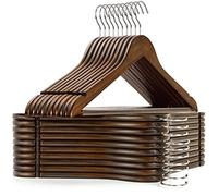 Amber Home 30-Pack Vintage Wooden Coat Hangers, Walnut Wood Suit Hangers with Non-Slip Pant Bar for Shirts, Jackets, Dresses, Pants - Retro