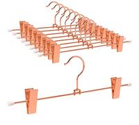 Amber Home 30cm Shiny Copper Metal Trousers Hangers 10pcs, Fashion Rose Gold Metal Skirt Hanger for Slacks Pants Jeans Bottoms with Non-slip Adjustable Clips