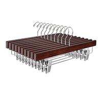 Amber Home 35.5cm Retro Wooden Pants Hangers 10pcs, Antique Smooth Wood Skirt Hanger with Adjustable Anti-Slip Chrome Clips, Walnut Brown Solid Clothes Hangers Rack for Bottoms Jeans Slacks Trousers