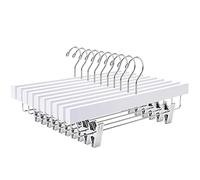 Amber Home 35.5cm White Wooden Pants Hangers 10pcs, Smooth Wood Skirt Hanger Organizer with Adjustable Anti-Slip Chrome Clips, Space Saving Solid Clothes Hangers Rack for Bottoms Jeans Slacks Trousers