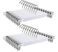 Amber Home 36cm White Wooden Pants Hangers 20pcs, Smooth Wood Skirt Hanger Organizer with Adjustable Anti-Slip Chrome Clips, Space Saving Solid Clothes Hangers Rack for Bottoms Jeans Slacks Trousers