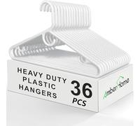 Amber Home 36pcs Heavy Duty Non-Slip Plastic Hangers, White - Coat Jacket & Shirt Hangers, Pants Bar, Thick Plastic Hooks for Scarves & Belts