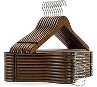 Amber Home 44.5cm Antique Wooden Coat Hanger 20pcs, Space Saving Retro Wood Clothes Hanger with Non Slip Pants Bar and Shoulder Notches, Brown Suit Hangers Racks for Jacket Dress Blouse Shirt Trousers