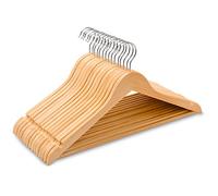 Amber Home 44.5cm Natural Wooden Coat Hanger 10pcs, Space Saving Wood Clothes Hanger with Non Slip Pants Bar and Shoulder Notches, Suit Hangers Racks for Jacket Dress Blouse Shirt Trousers