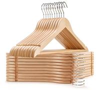Amber Home 44.5cm Natural Wooden Coat Hanger 20pcs, Space Saving Wood Clothes Hanger with Non Slip Pants Bar and Shoulder Notches, Suit Hangers Racks for Jacket Dress Blouse Shirt Trousers
