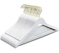 Amber Home 44.5cm Premium White Wooden Coat Hangers 10pcs, Wood Clothes Hanger with Non Slip Pants Bar and Smooth Notches, Solid Suit Hangers Rack for Jacket Dress Blouse Shirt Trousers, Gold Hook