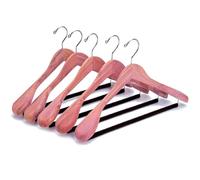Amber Home 5 Pack American Red Cedar Wood Coat, Suit Hangers with Extra Wide Shoulder, Wooden Jacket Clothes Hanger Smooth Deluxe Aromatic Natural Cedar with Non Slip Velvet Pant Bar