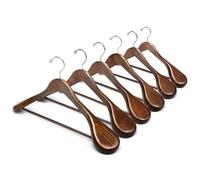 Amber Home 6 Pack Walnut Wide Shoulder Wooden Suit Coat Hangers with Non Slip Pants Bar, Solid Wood Jacket Clothes Hangers Smooth Finish for Sweater, Pants, Heavy Clothes (Walnut, 6 Pack)