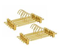Amber Home Premium Matte Gold Aluminum Pants Hangers 10 Pack, 12.2” Extra Smooth & Durable Metal Skirt Slack Hanger, Light & Sturdy Metal Rack for Trouser with 2-Adjustable Non Slip Clips Swivel Hook
