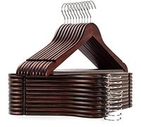 Amber Home Solid Wood Suit Coat Hangers 20 Pack, Smooth Walnut Finish Wooden Dress Hangers with Non Slip Pant Bar, Clothes Hangers with Swivel Hook & Notches for Jacket, Pant, Shirt (Walnut, 20)