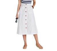 Amber Ladies 100% Denim Button Through Skirt Elasticated Back Waist Panelled Design with Pockets White 12 Petite