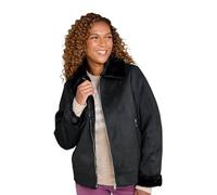Amber Ladies Bonded Zip Front Faux Shearling Jacket Sueded Finish Supersoft Lined Winter Coat Black 18